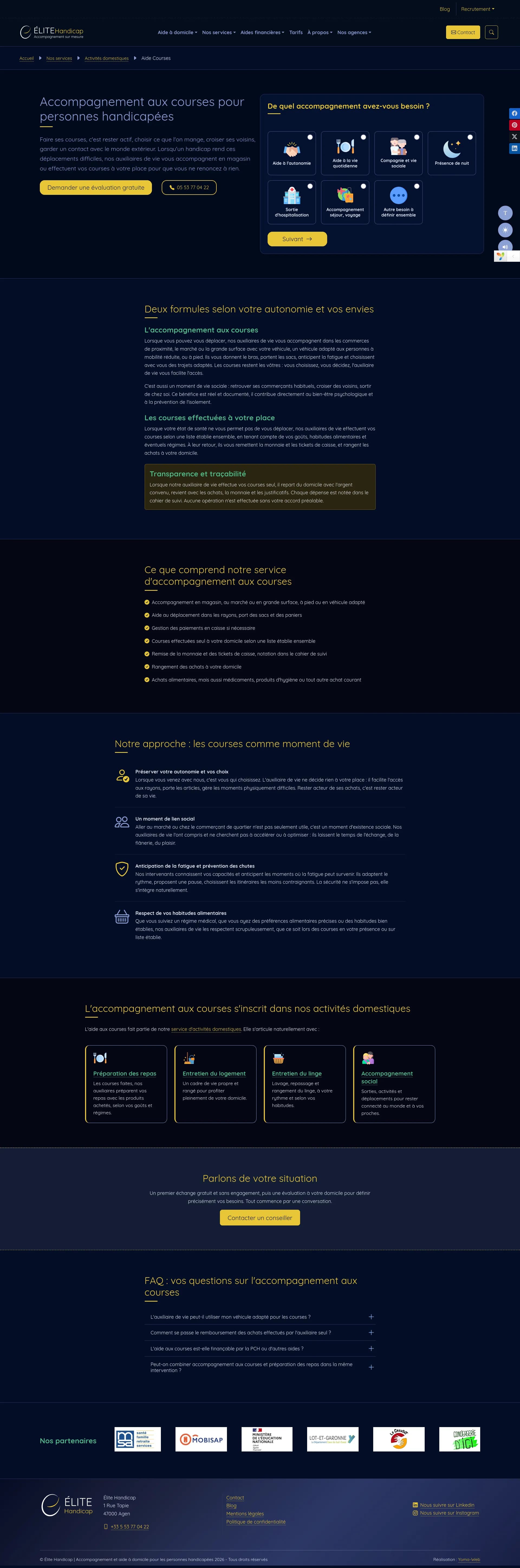 Page de service Elite Handicap