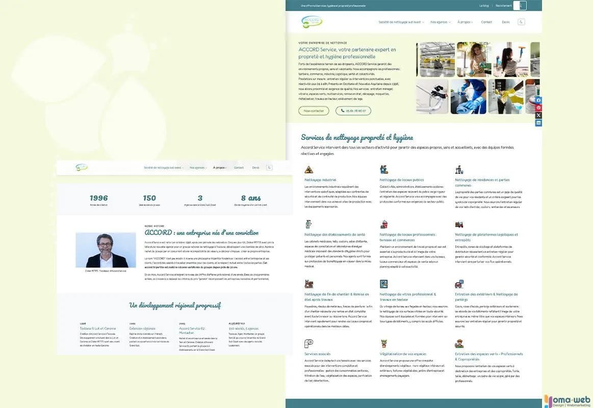 Refonte du site Accord Service : Webdesign & SEO local pour cette entreprise de nettoyage du Grand Sud-Ouest