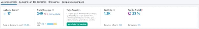 Analyse d’un domaine dans Semrush