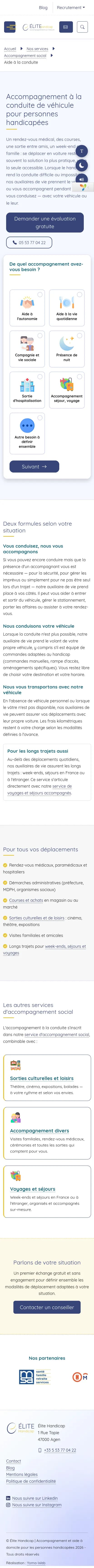 Elite Handicap : page de service version mobile