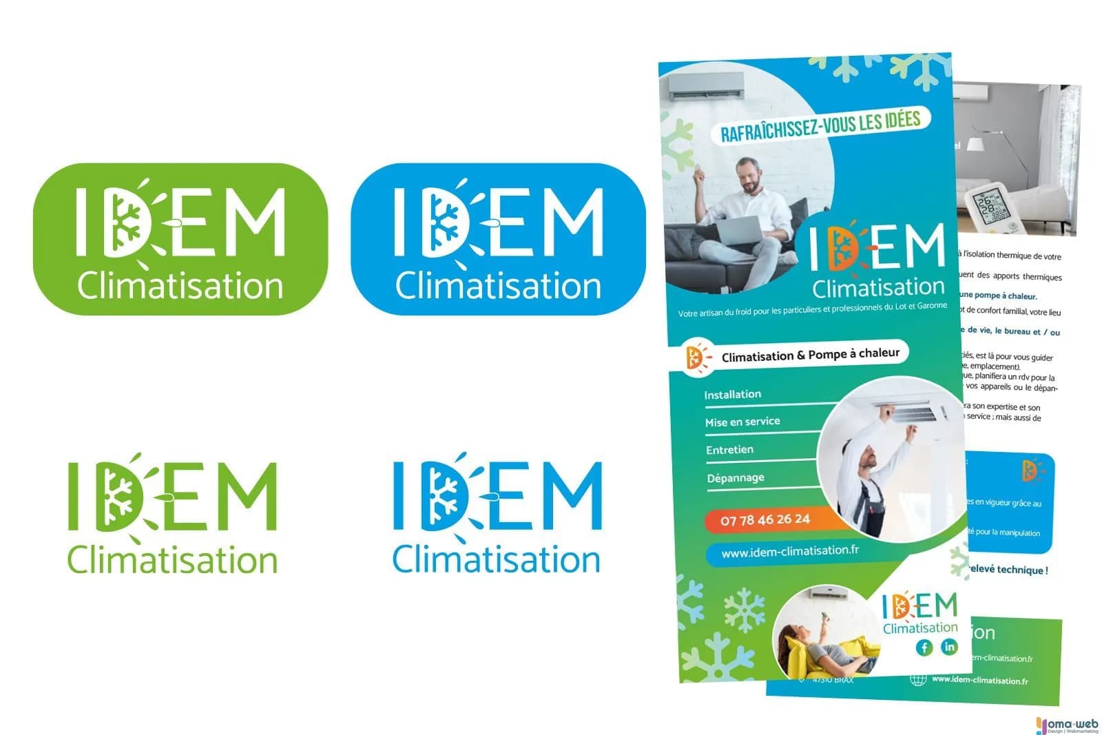 Flyer et déclinaison du logo IDEM Climatisation