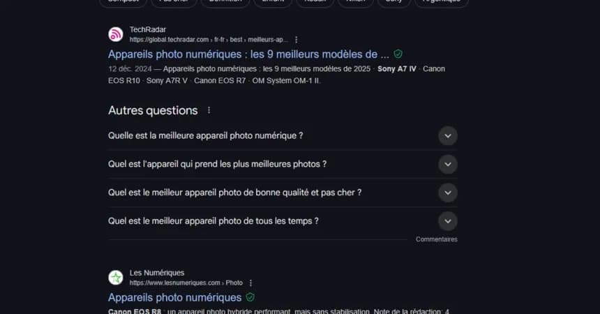 Résultats Google pour « meilleur appareil photo numérique »