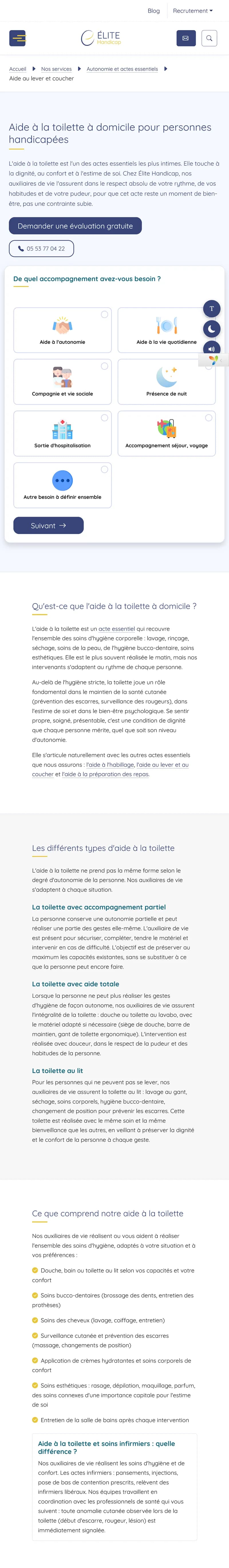 Page mobile du site Elite Handicap