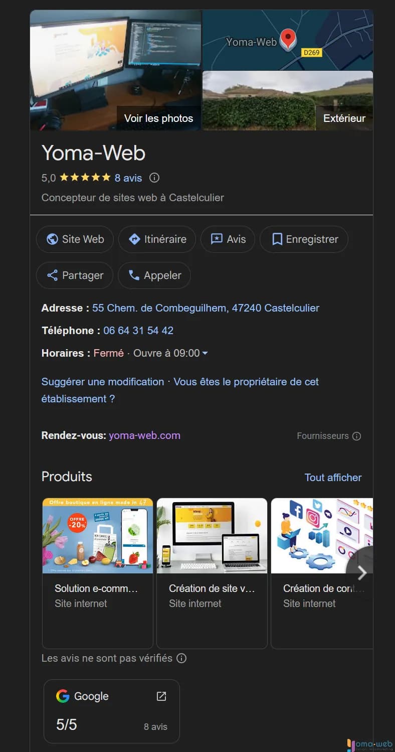 Profil google business yoma web