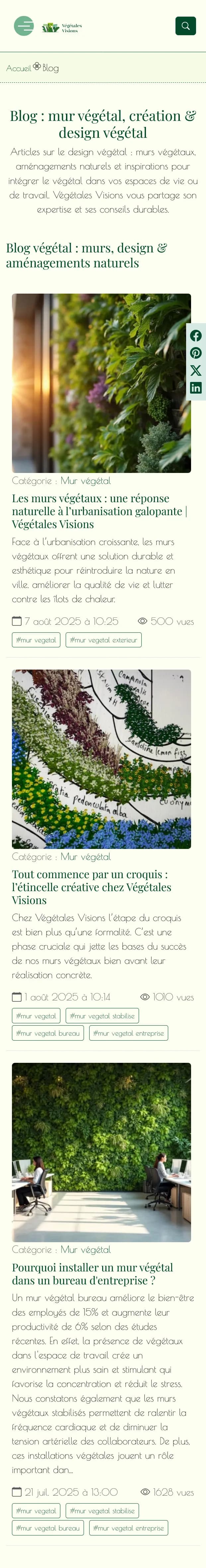 Page version mobile du site Végétales Visions