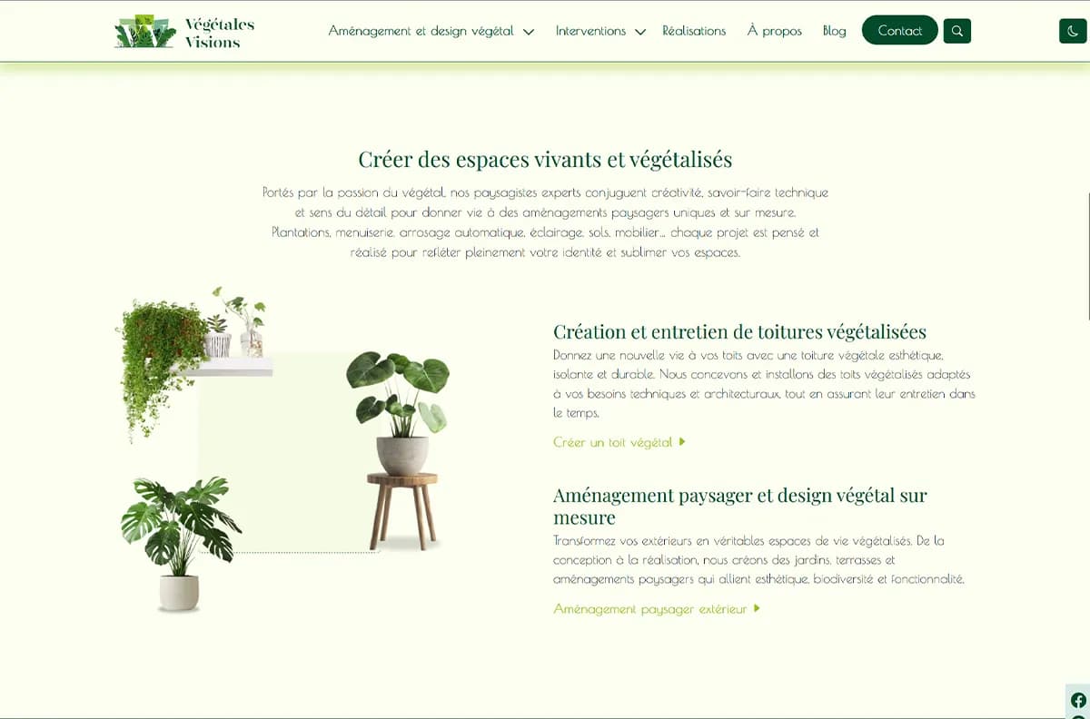 Page de présentation des services de Végétales Visions