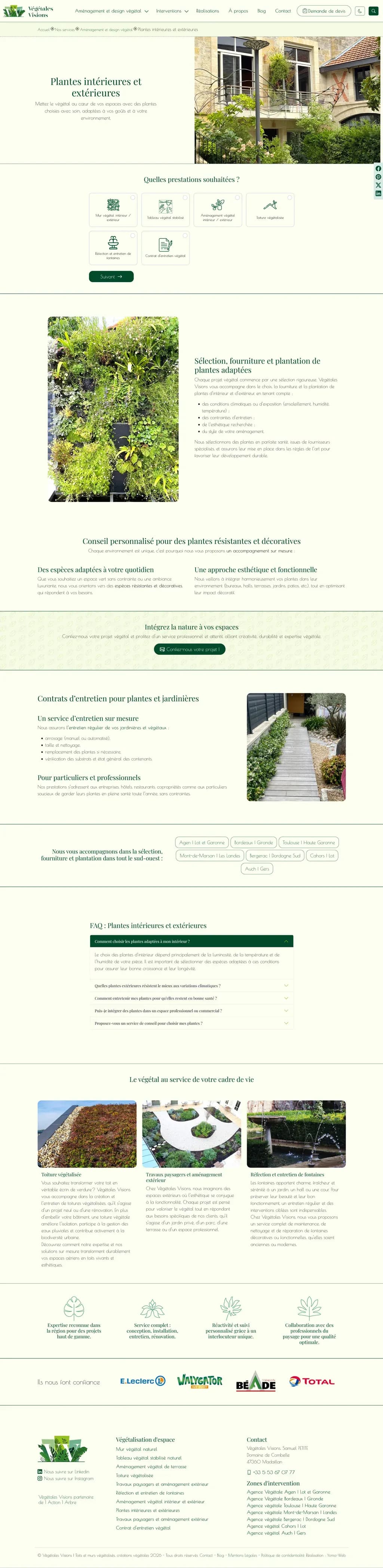 Page plantes intérieures et extérieures